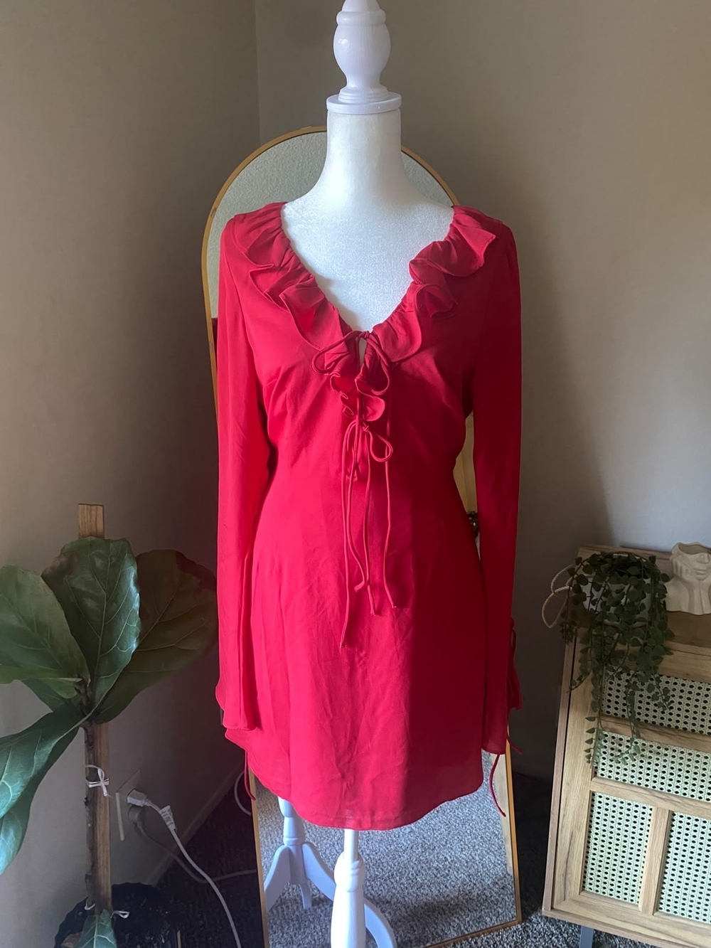 Wild Fable Ruffled Tie-Front Red Mini Dress